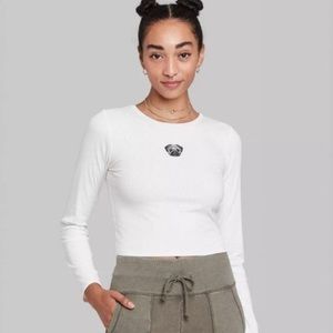 Wild Fable Cropped Long Sleeve Top- Pug Embroidery